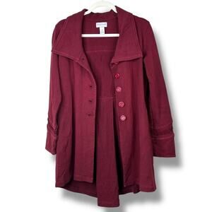 Soft Surroundings Rachel Burgundy Red Crochet Pleated Button Pea Coat Jacket